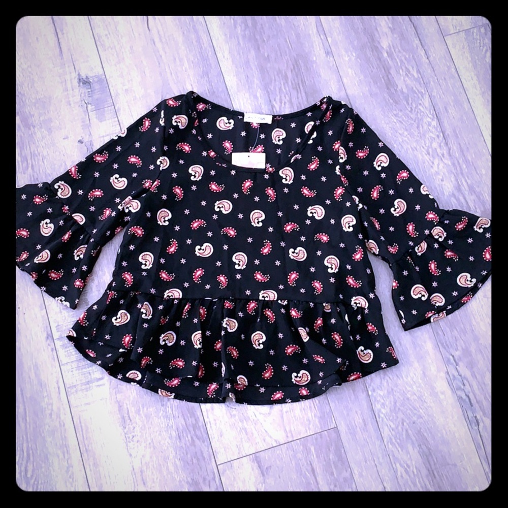 PEACH ROYAL Women’s Black Ruffled Cropped Top Size XS NWT